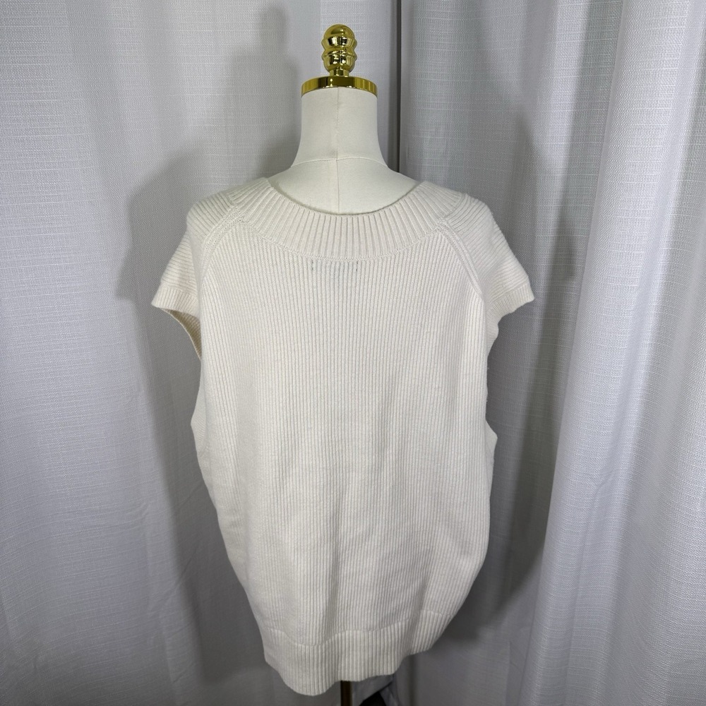 Banana Republic Sweater Vest XL / XXL Ivory Cotton Wool Blend Ribbed Sleeveless - Picture 3 of 10